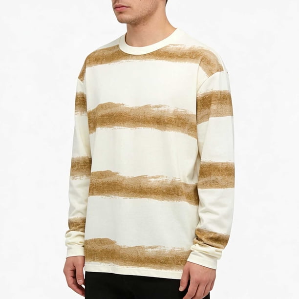 Ceisia Men's Ink-Brush Stripe Long-Sleeve T-Shirt | Relaxed Summer Casual Top Gift