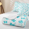 thumbnail image 4 of meiyoeat Blue Bow Twin Quilt Set for Girls, Watercolor Ribbon Twin Coverlet Set for Bedroom, Turquoise, 2pcs, 4 of 7