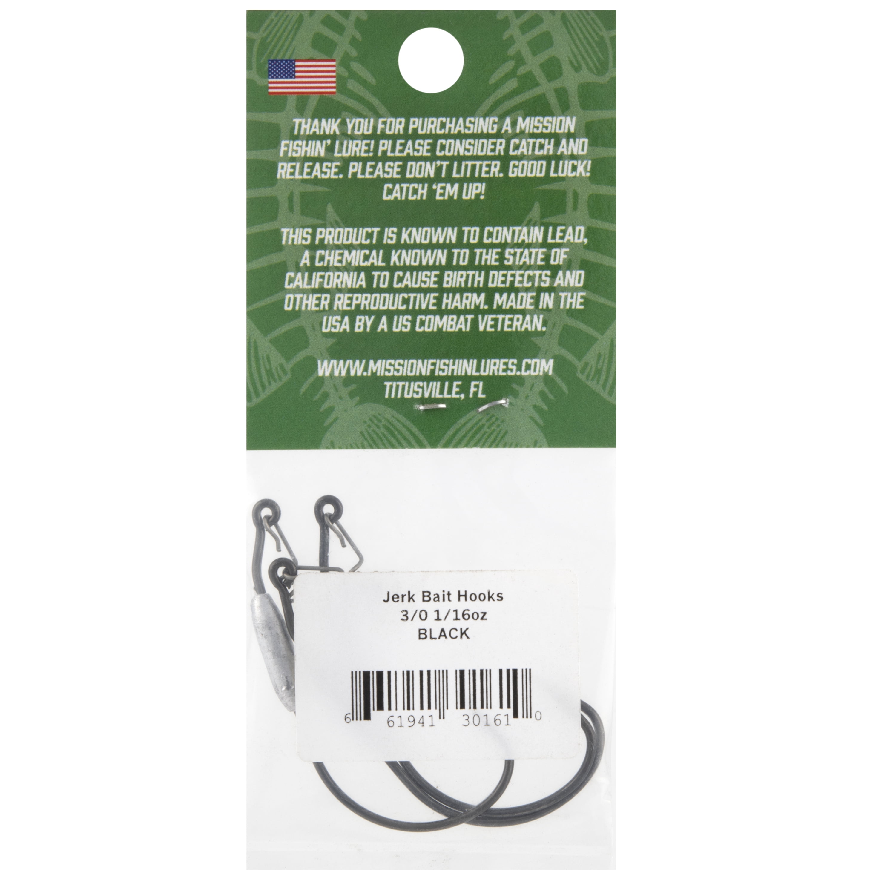 Mission Fishin Jerk Bait Hook 3/0 - 1/16 oz, #30161