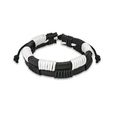 White Knotted Leather - Black & White Leather Bracelet With Zig-Zag Shocker Knots