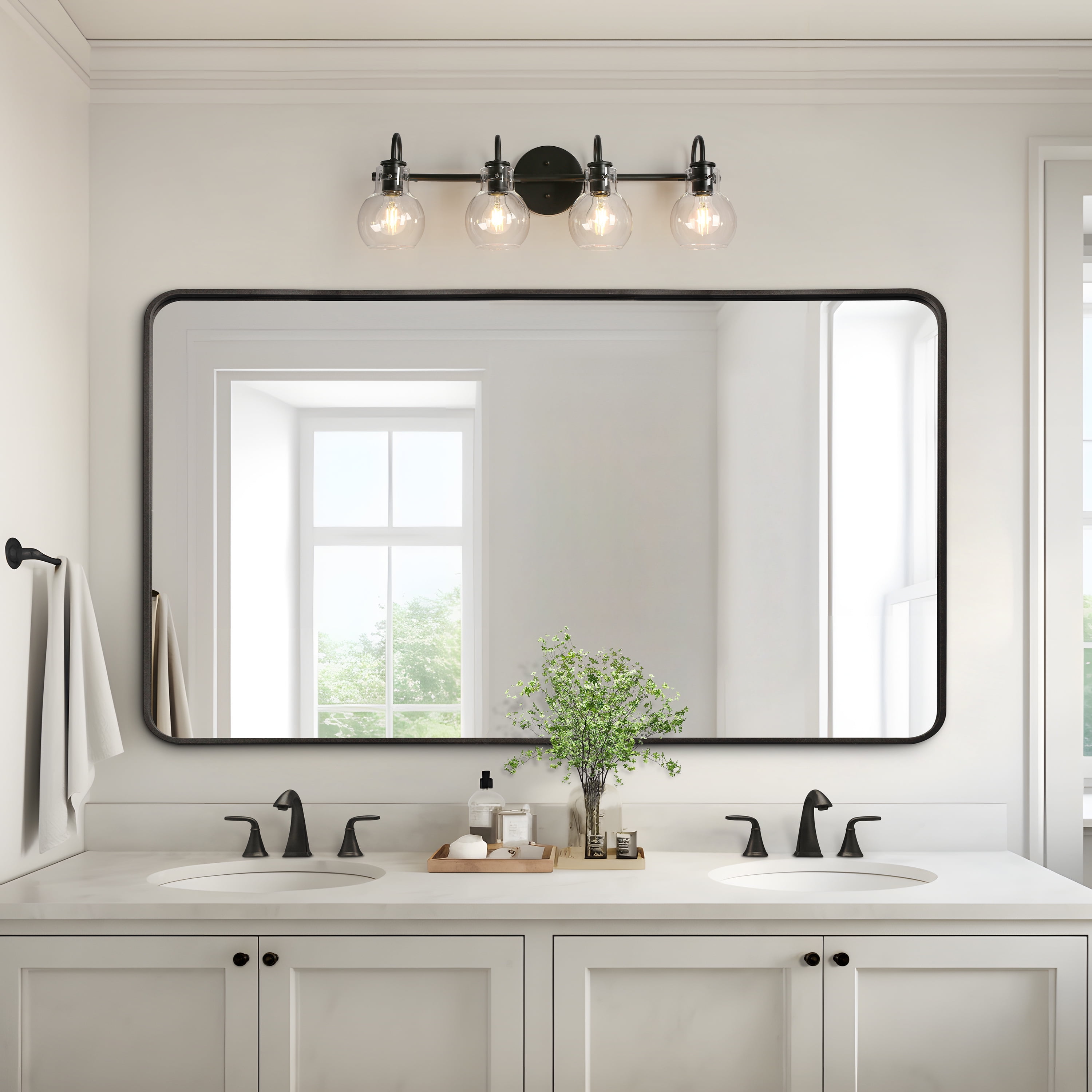 LNC Charm 28.5-in 4-Light Matte Black LED Modern/Contemporary Vanity Light