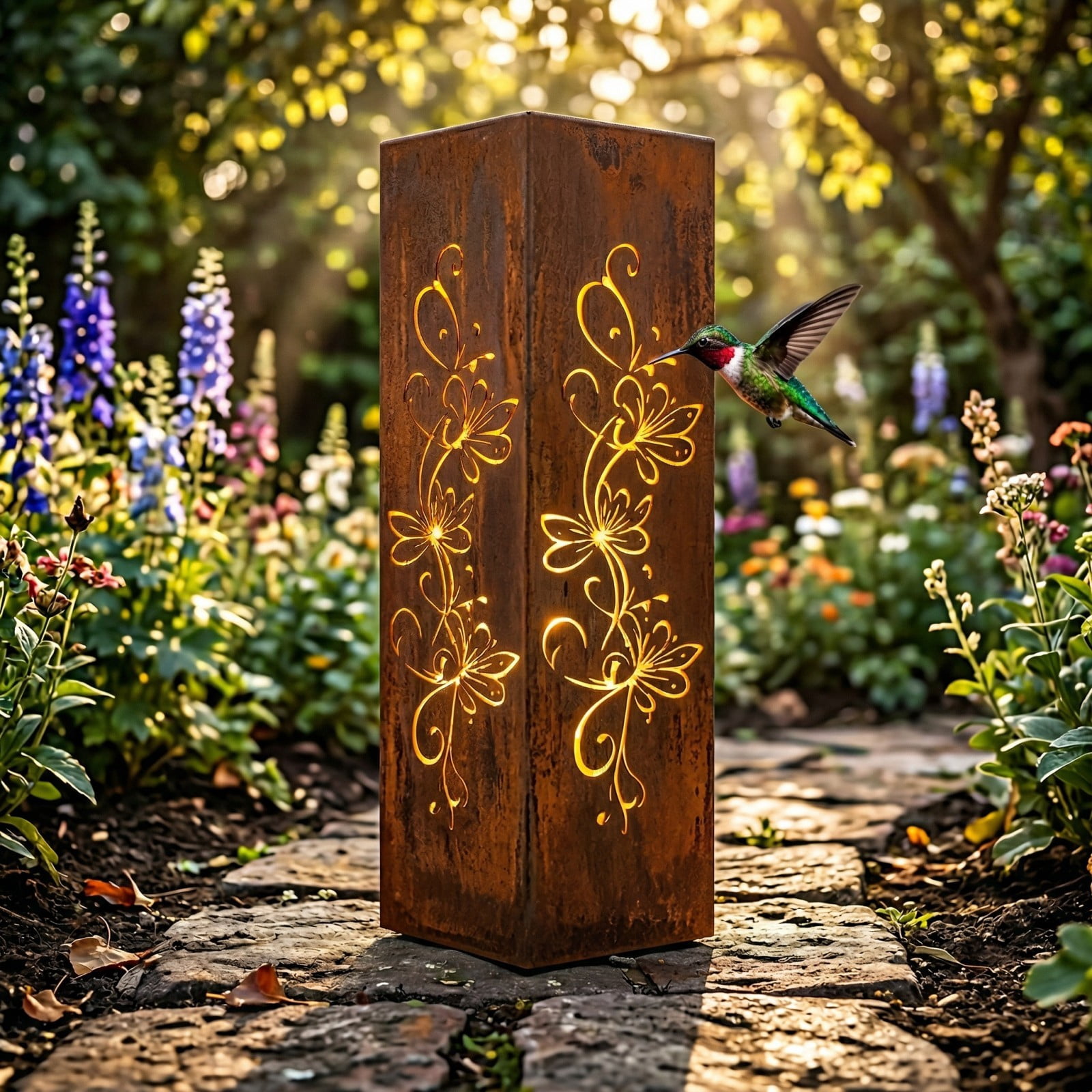 Outdoor Pineapple Garden Column, Rustic Metal Light Cover Sculpture, Modern Yard Statues, Patio Walkway Decor, Column for Garden Beds, Entryways, Pathways, Summer Outdoor Art Accent, Weatherproof, C