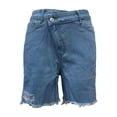 thumbnail image 5 of felwors Jean Shorts for Women High Waisted Raw Hem Mid Thigh Cut Off Stretchy Denim Shorts Casual Summer Jorts（Blue， S）, 5 of 6