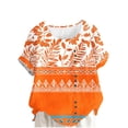 thumbnail image 2 of Womens Tops Short Sleeve Round-Neck Casual Linen Button Blouse Orange XXL, 2 of 5