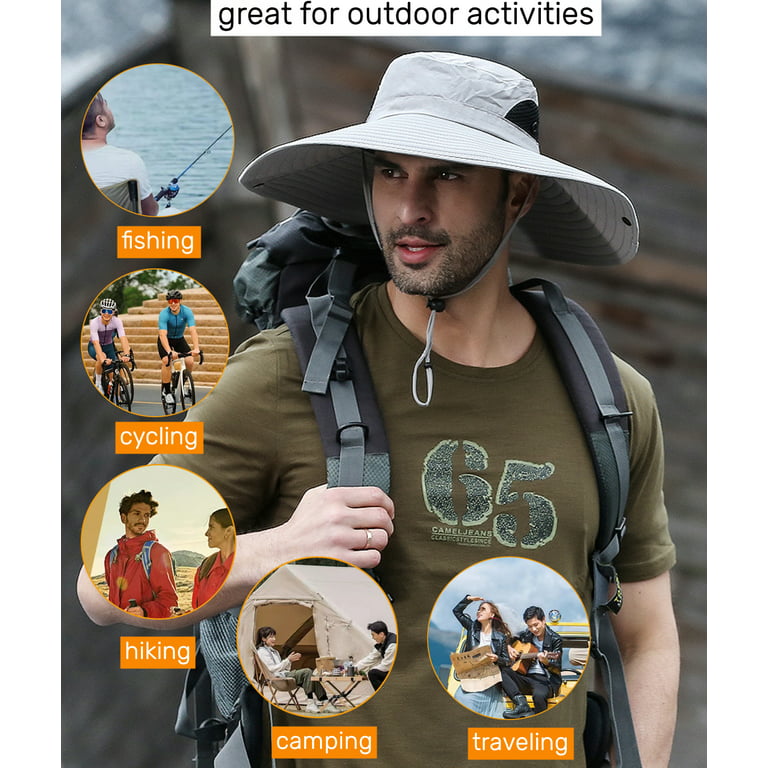 Men Hiking Sun Hat Wide Brim Water Resistance Sun Protection UPF 50+ Floppy  Fishing Camping Outdoors Sun Hat
