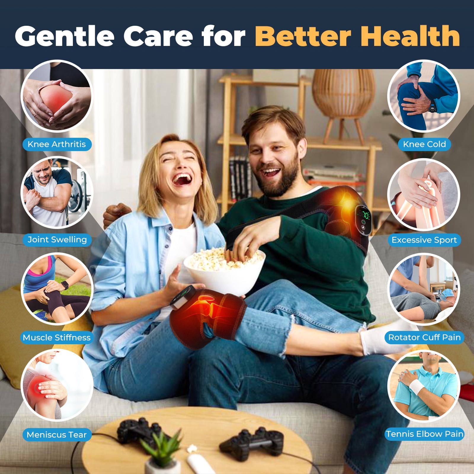 Knee Massager with Heat, Heating Pad for Knee Shoulder Elbow, Heated Knee Brace Wrap with Massage,Black 1Pair