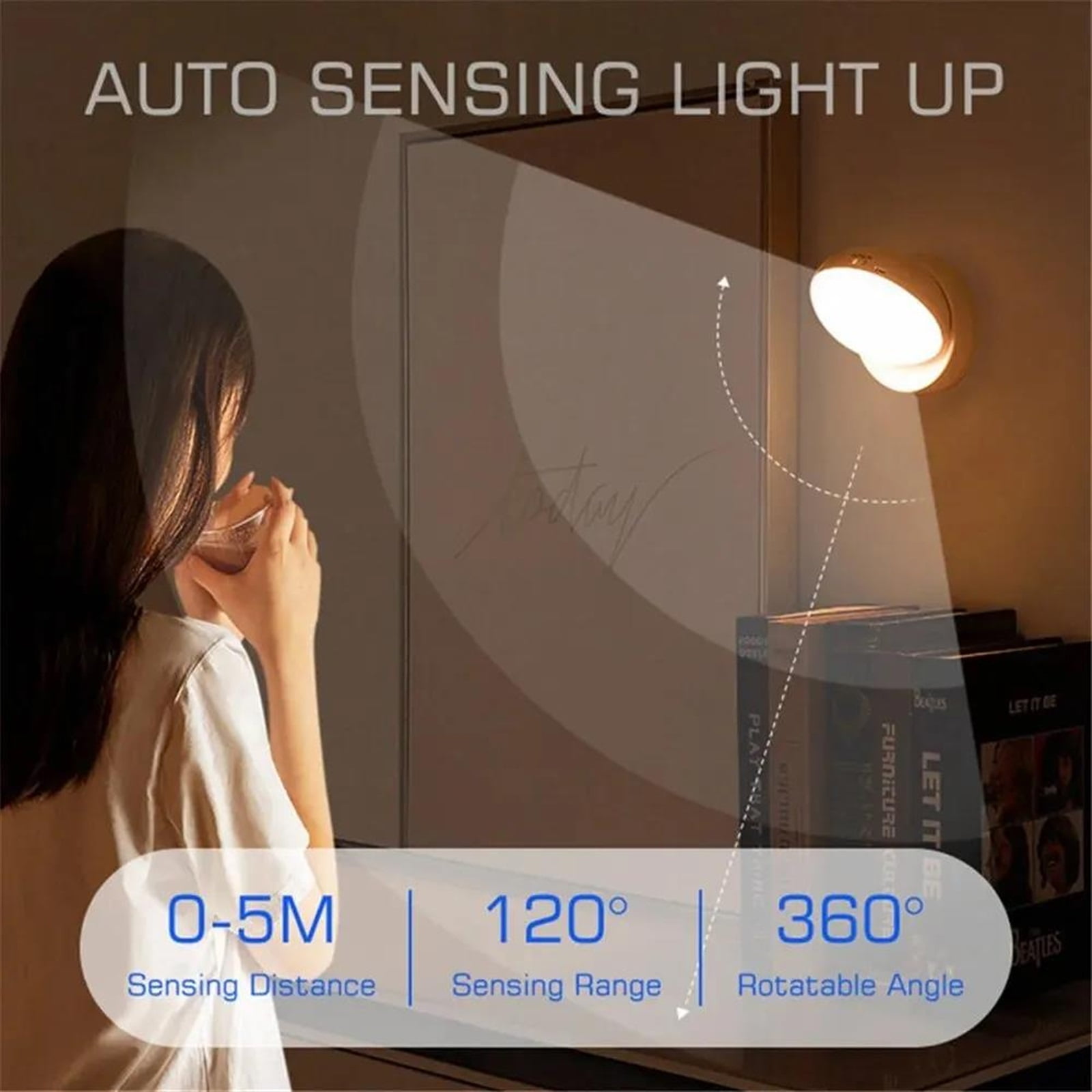 For Home Rechargeable Under Cabinet Light Wireless Closet Night Lamp 360 Rotated PIR Motion Sensor Wall Lamps