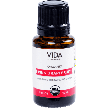 Pink Grapefruit USDA Certified Organic Essential Oil, 15 ml (0.5 fl oz), 100% Pure, Undiluted, Best Therapeutic Grade, Perfect For Weight Loss, Acne, Stress, Fatigue, Improving Mood. VIDA