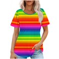 thumbnail image 2 of LiMoi Womens Short Sleeve T Shirts Crew Neck Womens Tops Casual 3/4 Sleeve Color Block Crewneck T Shirt Plus Size Tops New & Trending, 2 of 7