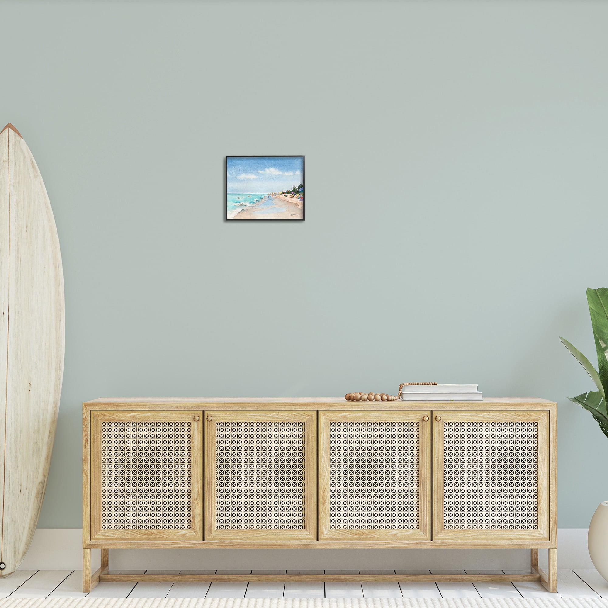 Stupell Industries Traditional Beachgoers View Landscape Painting Black Framed Art Print Wall Art, 14 x 11