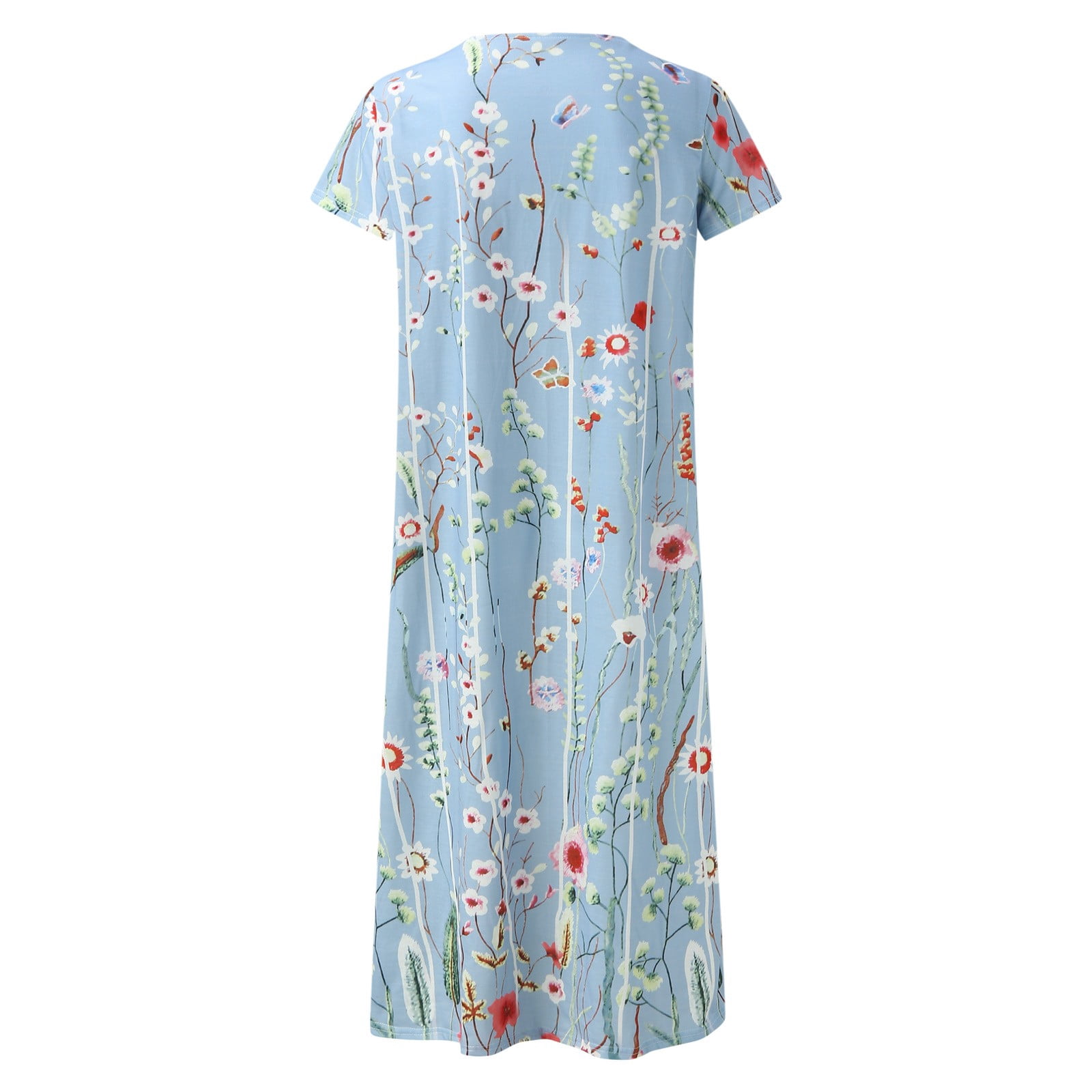 Jamsmile Womens Dress Summer Short Sleeve Long Casual Flowers Print Button Round Neck Dresses Loose Beach Boho Holiday Sundress
