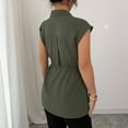 thumbnail image 7 of Endives Women's Short Sleeved T Shirt Lapel Tunic Top Elegant Spring Tops Tie Up Front Button Down Blouses Blackish Green, 7 of 7