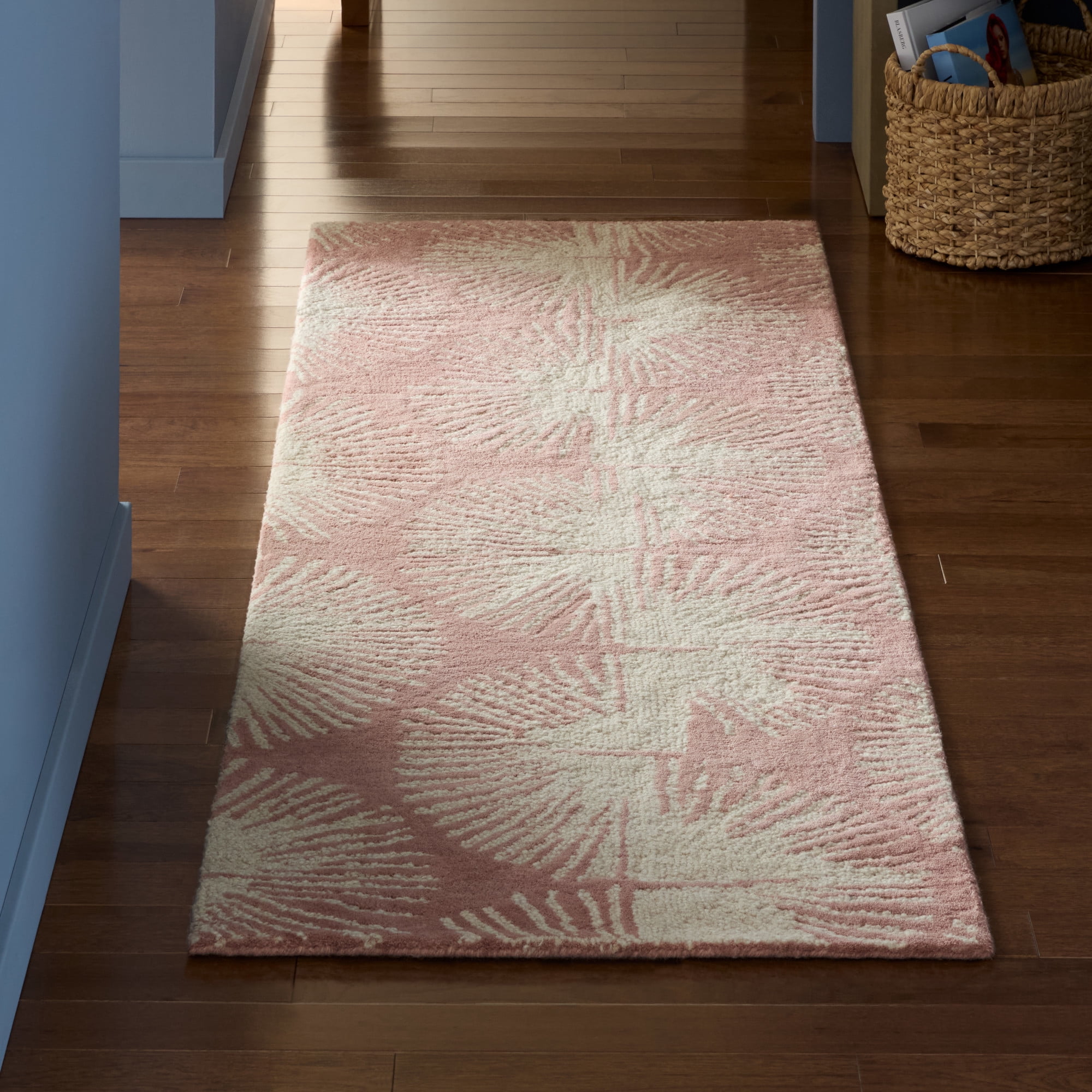 NICOLE MILLER NEW YORK Kendall Slinky Geo Handcrafted Runner Area Rug, 100% Wool Rug, Rose, 2'5"x7"