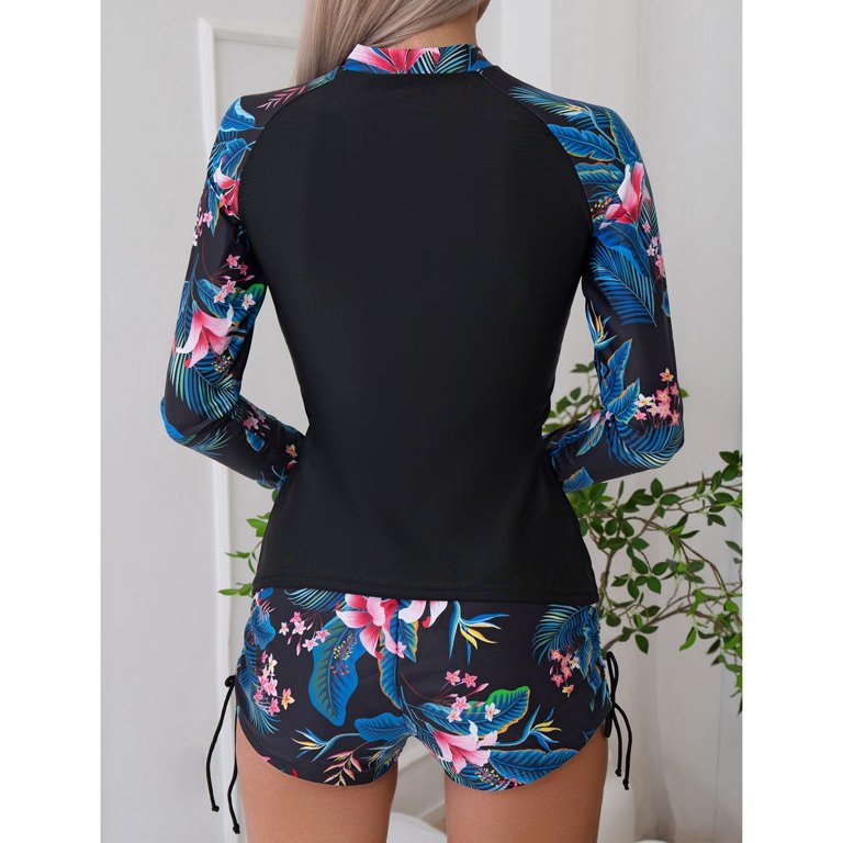 【Monamour】Half zip rash guard SWSMCLT Women's Half Zip Up Rash Guard Shirt Floral Diving