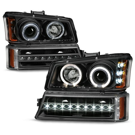 Chevy Silverado Truck Led - Fits 2003-2006 Chevy Silverado Black LED Halo Head Lights + DRL Signal Lights