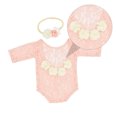 thumbnail image 3 of EeaseMX 1 conjunto de mono y diadema para bebé recién nacido, vestido y body de encaje rosa., 3 of 7