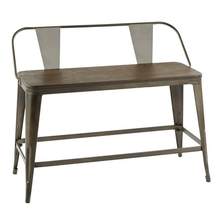 Black Industrial Full Grain Oregon Industrial Counter Bench in Antique Metal and Espresso Wood-Pressed Grain Bamboo by LumiSource ()