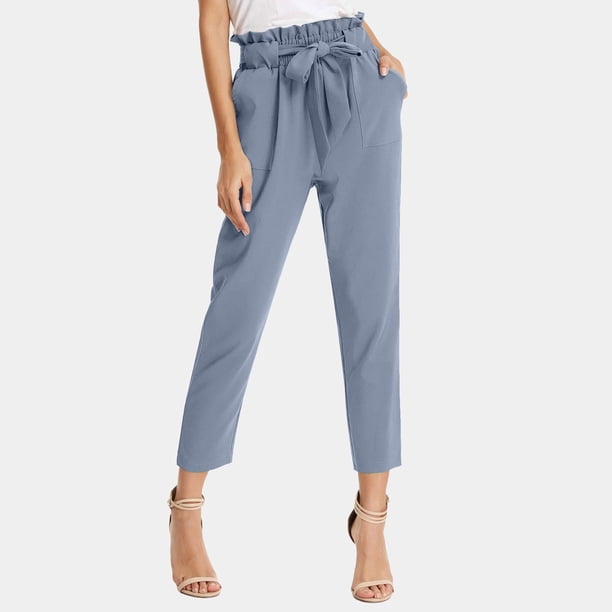 WILLBEST Pantalones Casuales de Mujer con Cintura Alta, con Cinturón y Lazo, para Comodidad y Estilo Diario Mediana