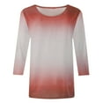 thumbnail image 4 of USSUMA Summer Tops for Women Trendy Soft Cute 3/4 Sleeve Dressy Shirts Blouses Crewneck Women's Tops Summer 2022 Ombre Color Block Casual Tshirts Tunic Plus, 4 of 5