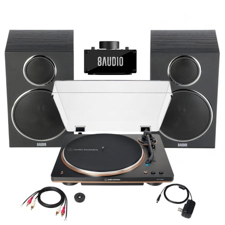 Audio-Technica AT-LP70XBT-BZ Fully Automatic Wireless Belt-Drive Turntable Bundle with Amplifier System (2 Items)