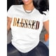 thumbnail image 1 of Blessed Letter Print Crew Neck T-shirt, Casual Short Sleeve Top For Spring & Summer, Women's Clothing, 1 of 6