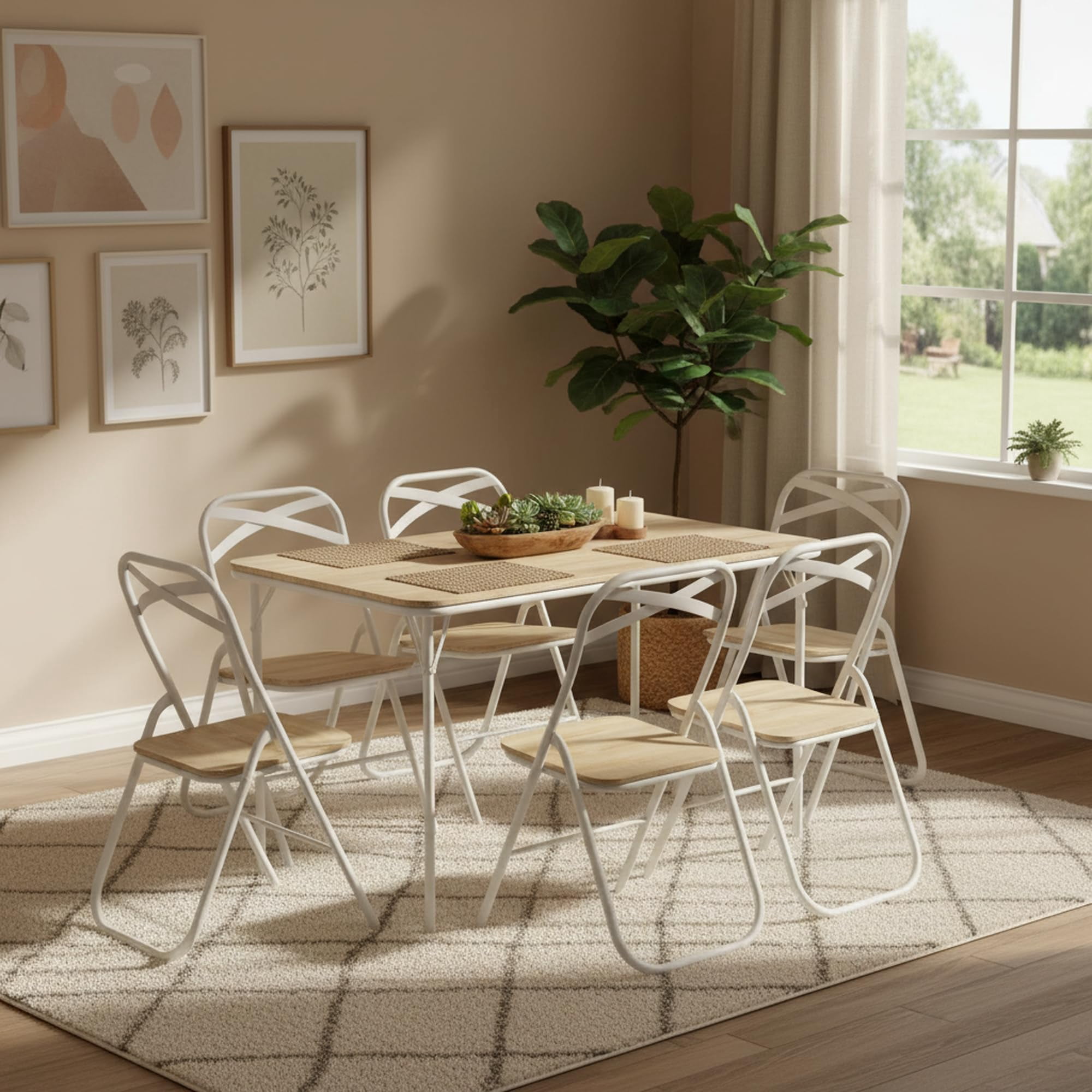 6-Pack Stackable Folding Metal Chairs, Light Oak Finish, Waterproof Padded PVC Seat, No Assembly, Portable Chairs for Office Conference Party Indoor Outdoor