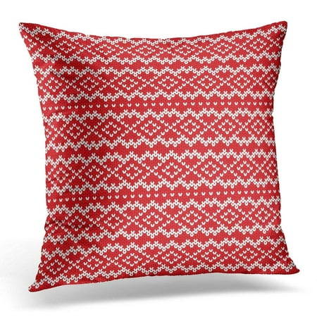 ARHOME Nordic Knitted Sweater Geometric Design Knit Winter Red Color Jumper Christmas Pillow Case Pillow Cover 20x20 inch