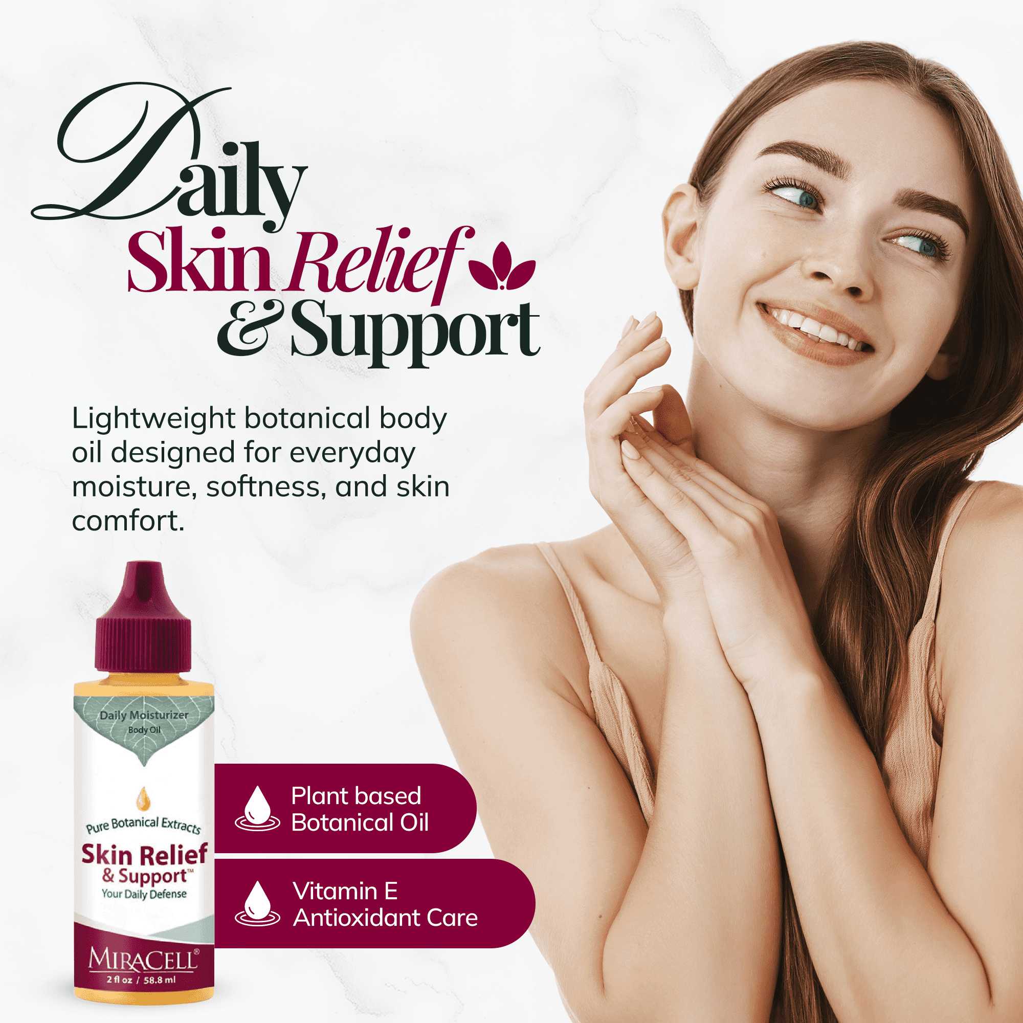 MiraCell Skin Relief & Support –   Deep Hydration and Soothing Support with Bakuchiol, Vitamins C & E, and Plant-Based Oils 2oz