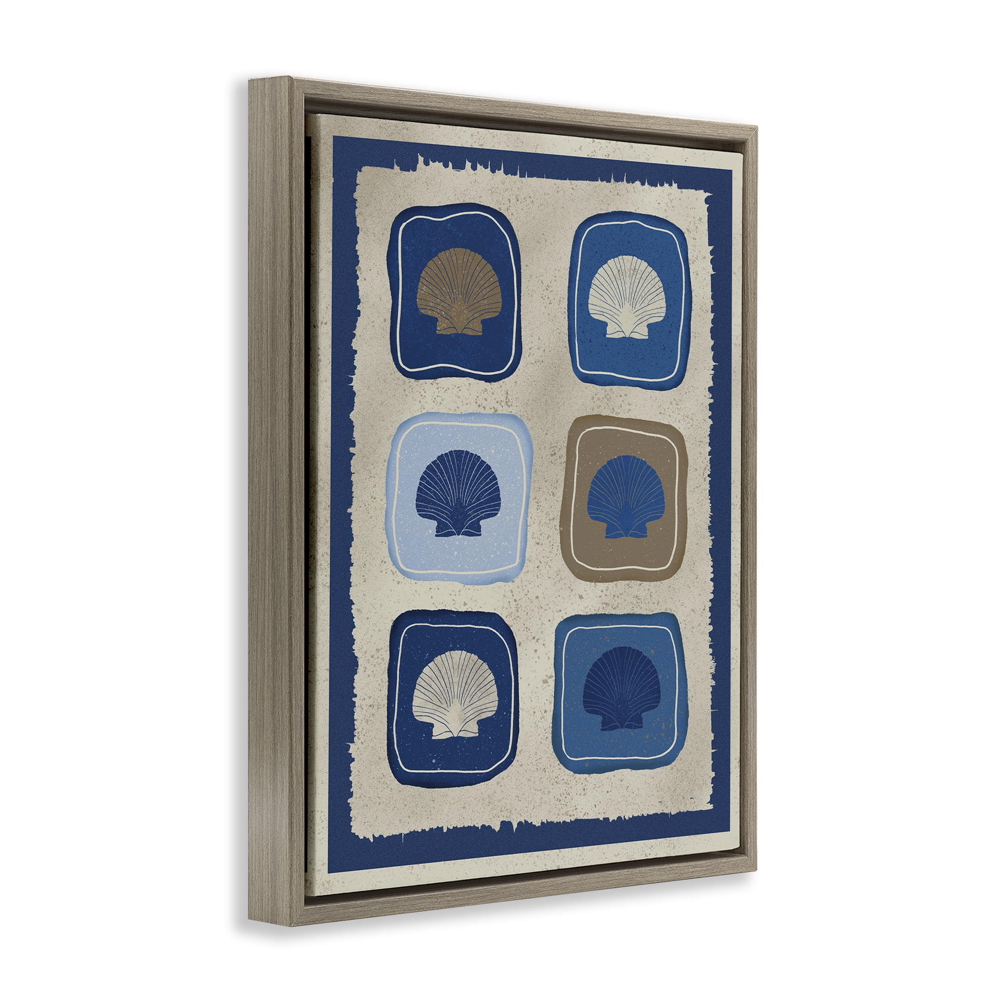 Stupell Industries Nautical Block Shells Brown Framed Floater Canvas Wall Art, design by Julia Frost