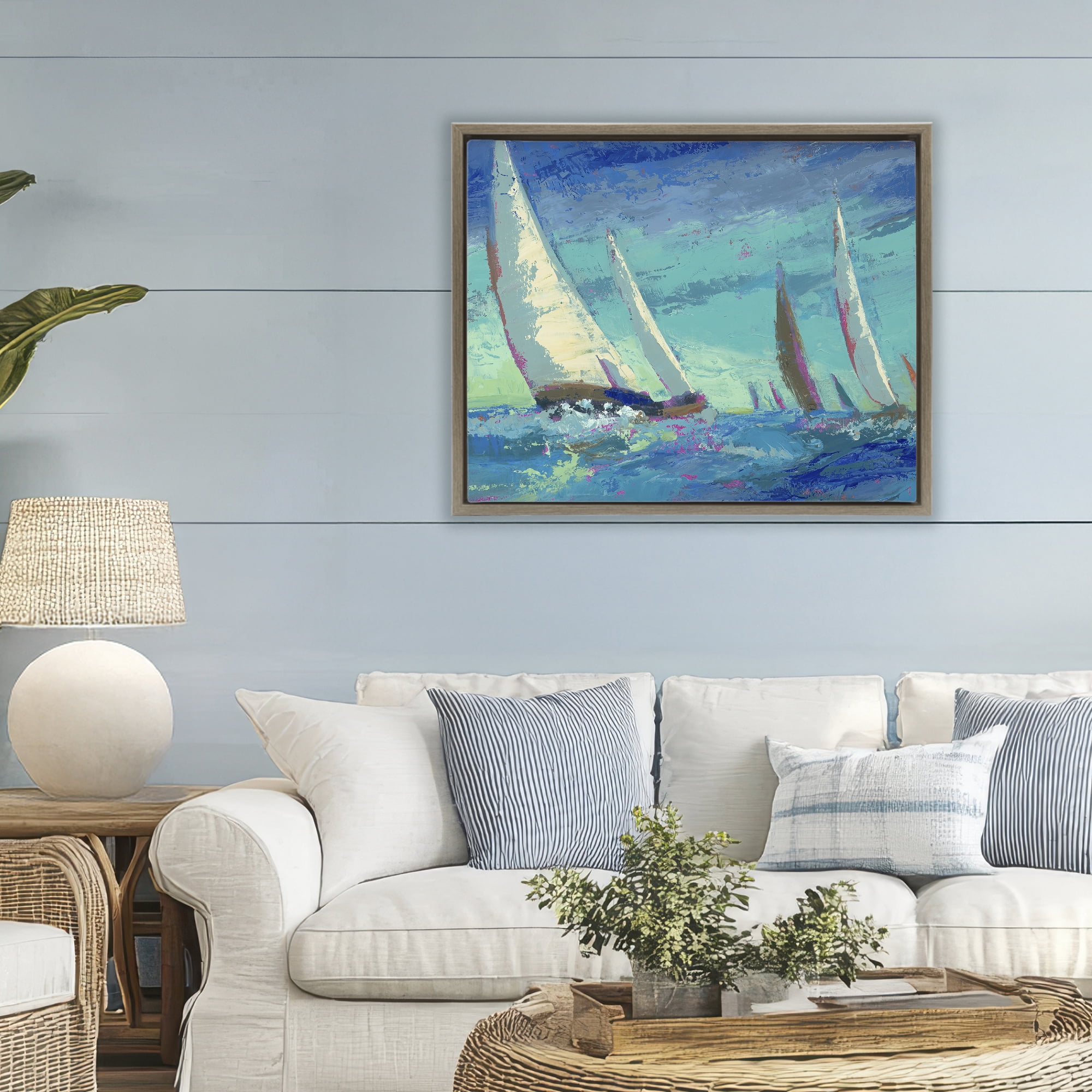 Stupell Industries Abstract Expression Regatta Brown Framed Floater Canvas Wall Art, design by Beth A. Forst