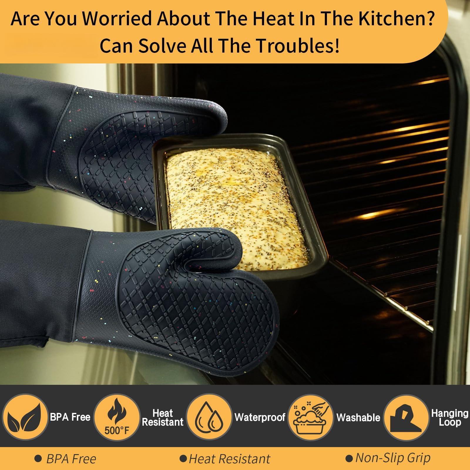 Oven Mitts Black 4 Heat Resistant Silicone Kitchen Baking Gloves