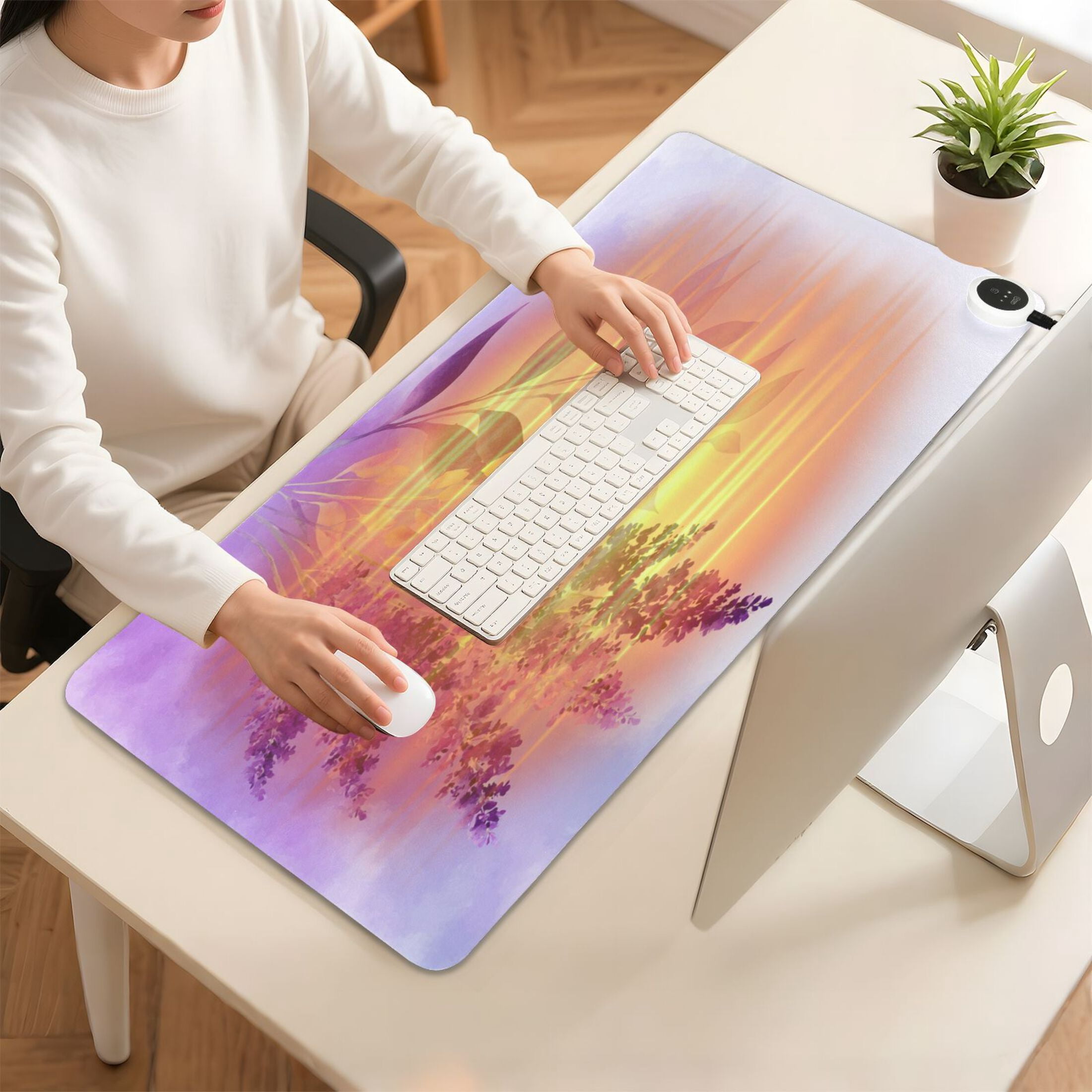 Large Heated Desk Mat Mouse Pad 31.5"x13"PU Leather Graphene Heating Desk Warmer with 3 Temperature Settings 110V US Plug Non-Slip Warm Pad for Home, Office, and Gaming Watercolor Lavender Clip Art