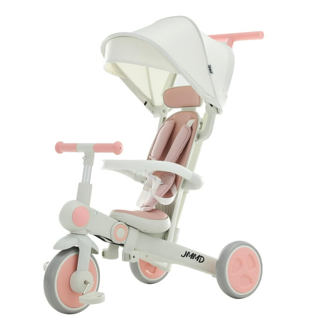 Triciclo JMMD Baby 7 en 1 multifuncional con asa para padres, color rosa