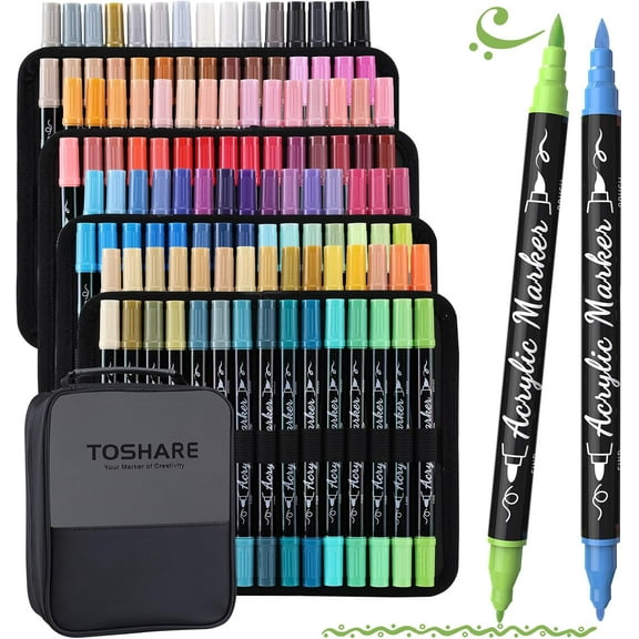120 Colors Acrylic Paint Markers, Waterproof Dual Tip Acrylic Paint Pens with Brush and Fine Tip, Markers Set for Paper, Rock, Wood, Canvas, Glass, Ceramic and DIY Crafts Making Art Supplies