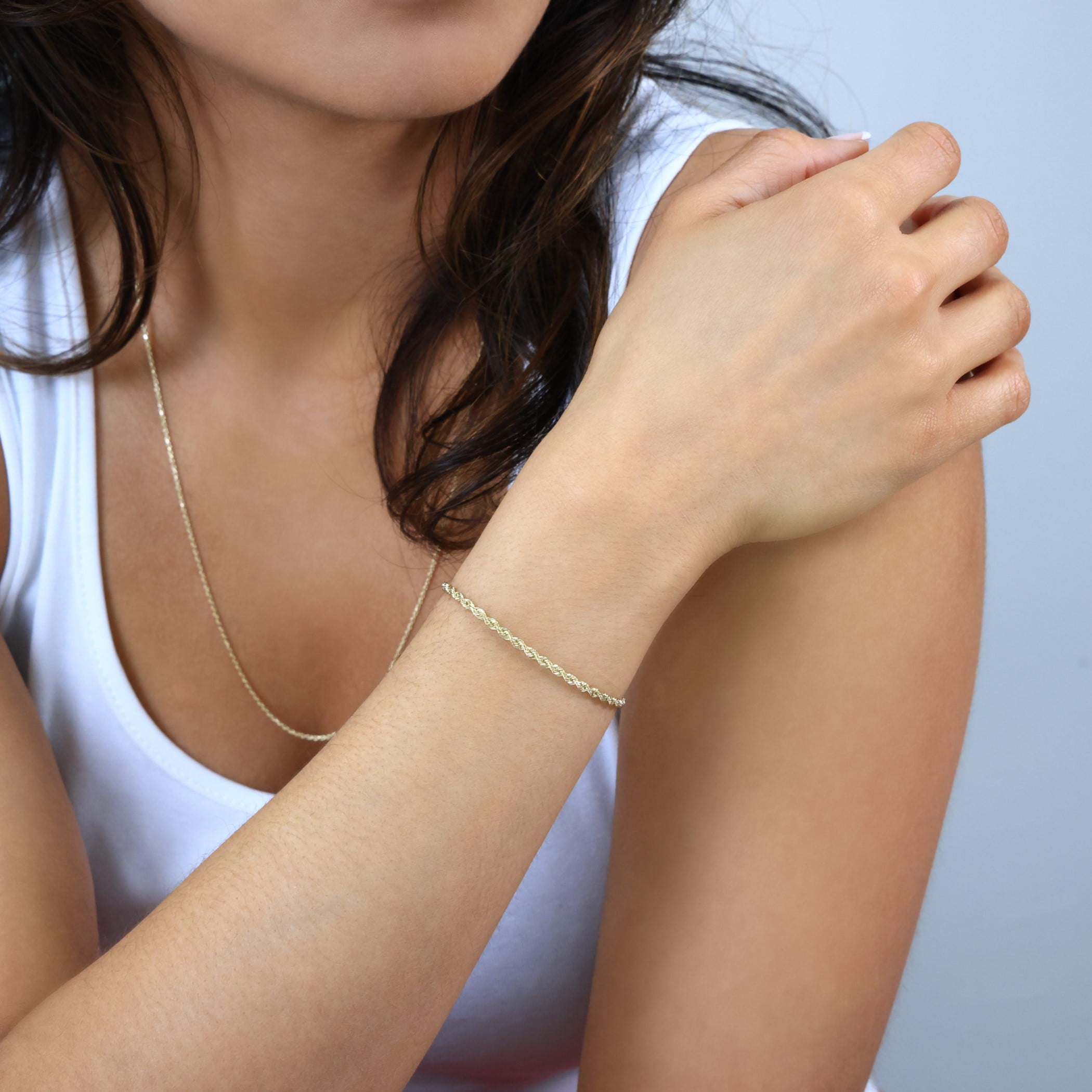 Nuragold 14k Yellow Gold 2mm Rope Chain Diamond Cut Bracelet or Anklet (7"-9") Italian Jewelry for Men & Women