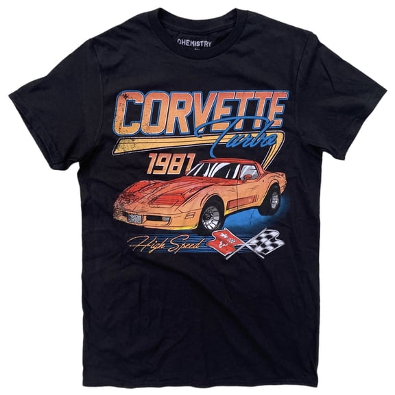 Corvette Chevrolet Turbo 1981 Men's Officially Licensed Vintage Retro Tee T-Shirt by Chemistry (Large, Black)