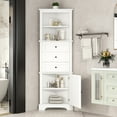 thumbnail image 3 of Harper & Bright Designs Tall Triangle Cabinet with Doors and Drawers, Modern Freestanding Bathroom Corner Cabinet with Adjustable Shelves and Tilt-Out Laundry Hamper for Small Space, White, 3 of 13