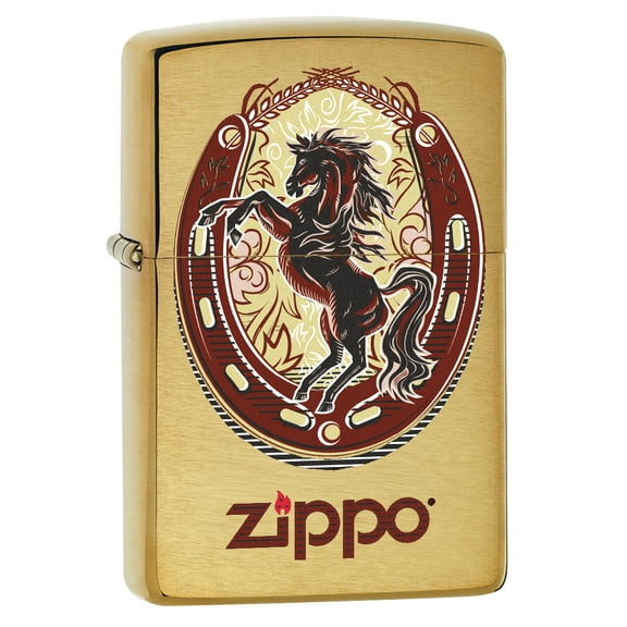 Zippo Lighter: Horse and Horseshoe - Brushed Brass
