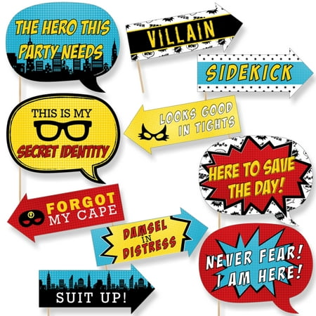Funny BAM! Superhero - Baby Shower or Birthday Party Photo Booth Props Kit - 10 Piece
