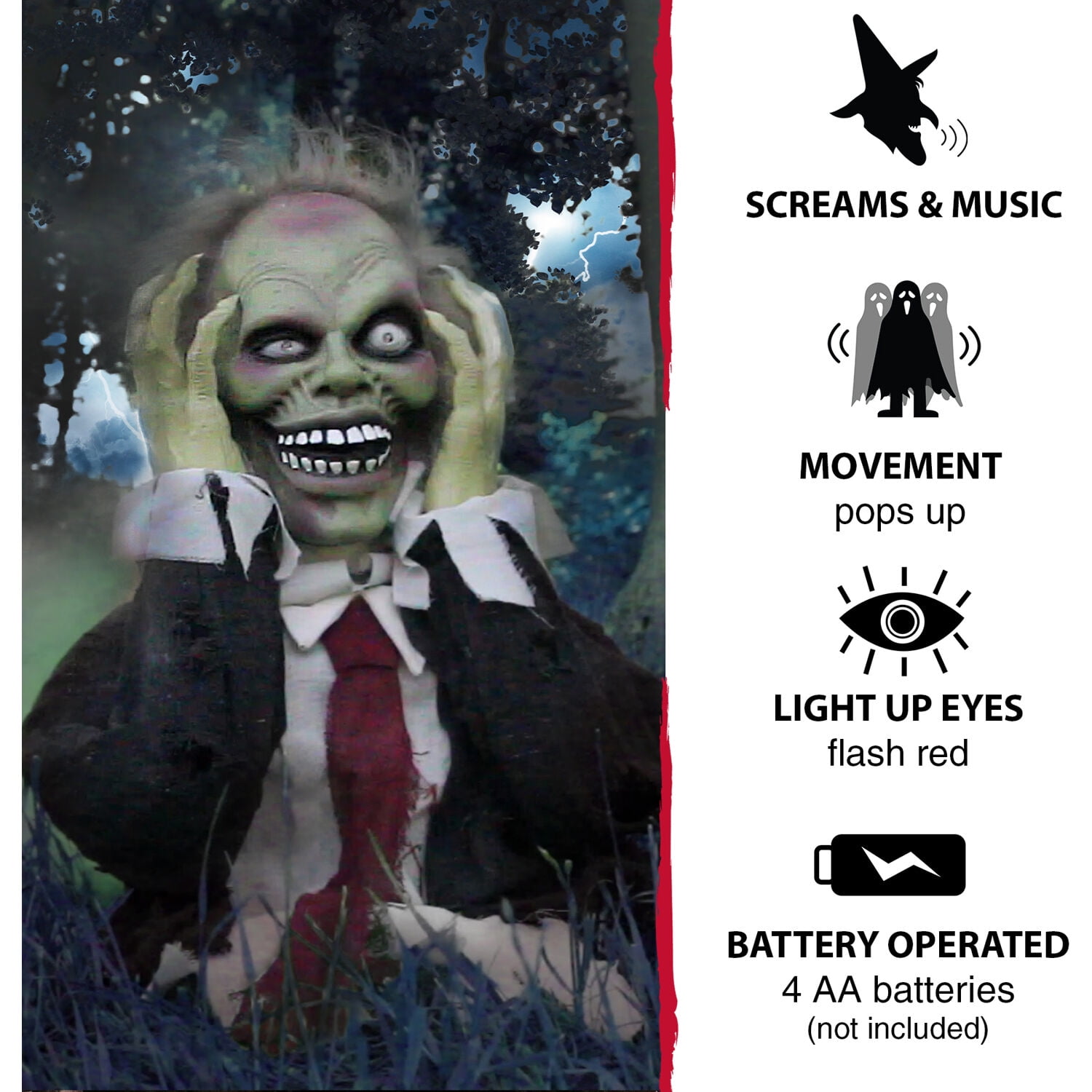 Haunted Hill Farm 20 in Pop-Up Animatronic Ghoul, Halloween Decor, HHFJZOMB-1LSA