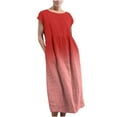 thumbnail image 1 of Yuyuzo Robes Décontractées pour Femmes Manches Cap Coton Lin Robe Maxi Col Ras du Cou Couleur Dégradée Longue Robe avec Poches, 1 of 5
