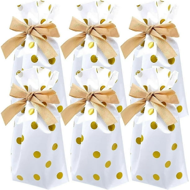JJQHYC 50 Bolsas de regalo doradas con cordón, bolsitas para dulces con cinta, pequeñas bolsas para fiestas de Navidad, bodas y cumpleaños
