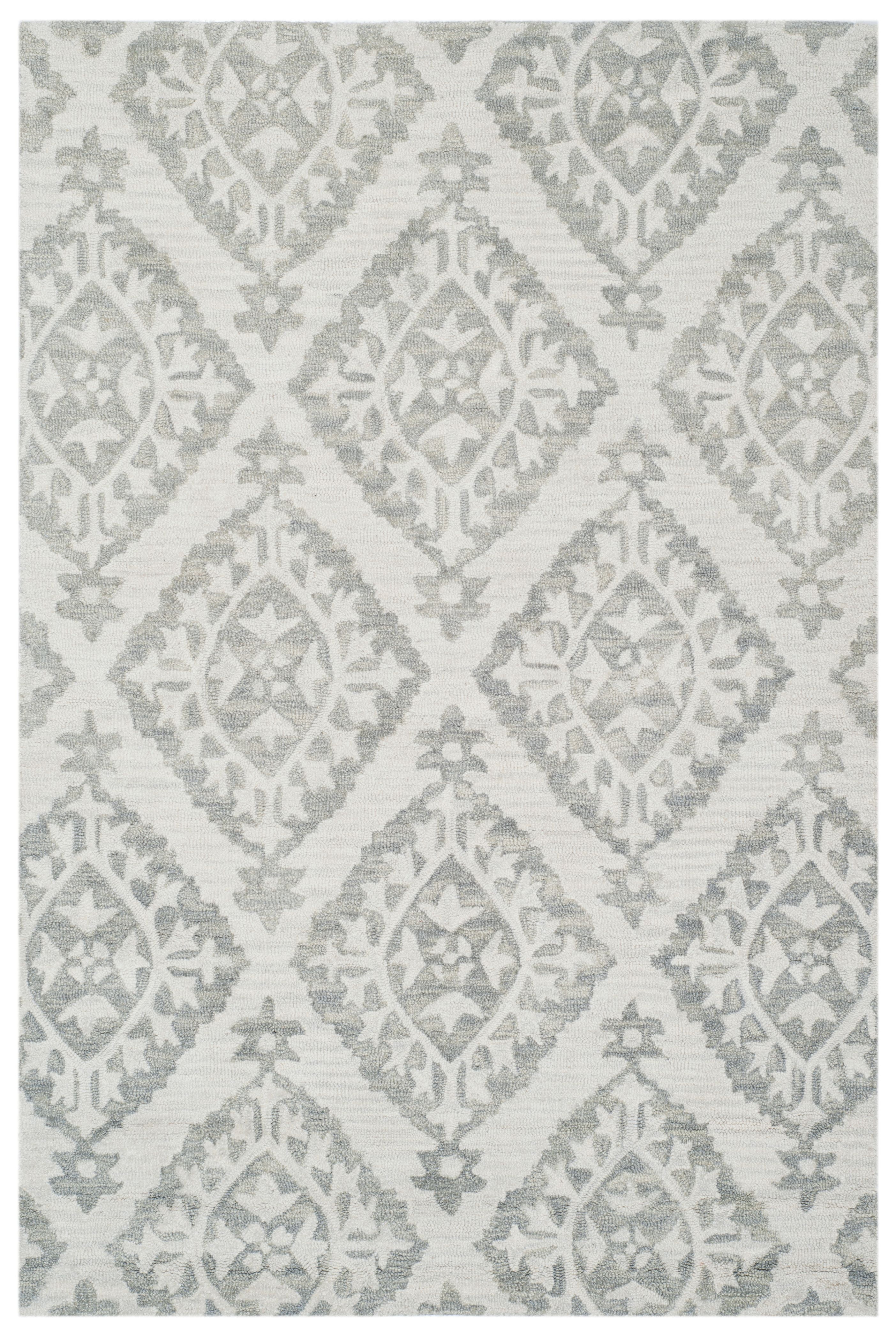 SAFAVIEH Micro-Loop Linton Damask Trellis Wool Area Rug, Light Grey, 4' x 6'