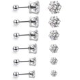 thumbnail image 3 of Pendientes de acero de titanio de moda, pendientes de aguja fina con seis garras, pendientes de circonita de acero inoxidable redondos, pendientes para hombre, joyería piercing, 3 of 6