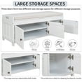 thumbnail image 6 of Harper & Bright Designs White Entryway Storage Bench with Cushion Woodenb Shoe bench with Seat, 3 Shutter-shaped Doors, Hidden Storage Space, 6 of 13