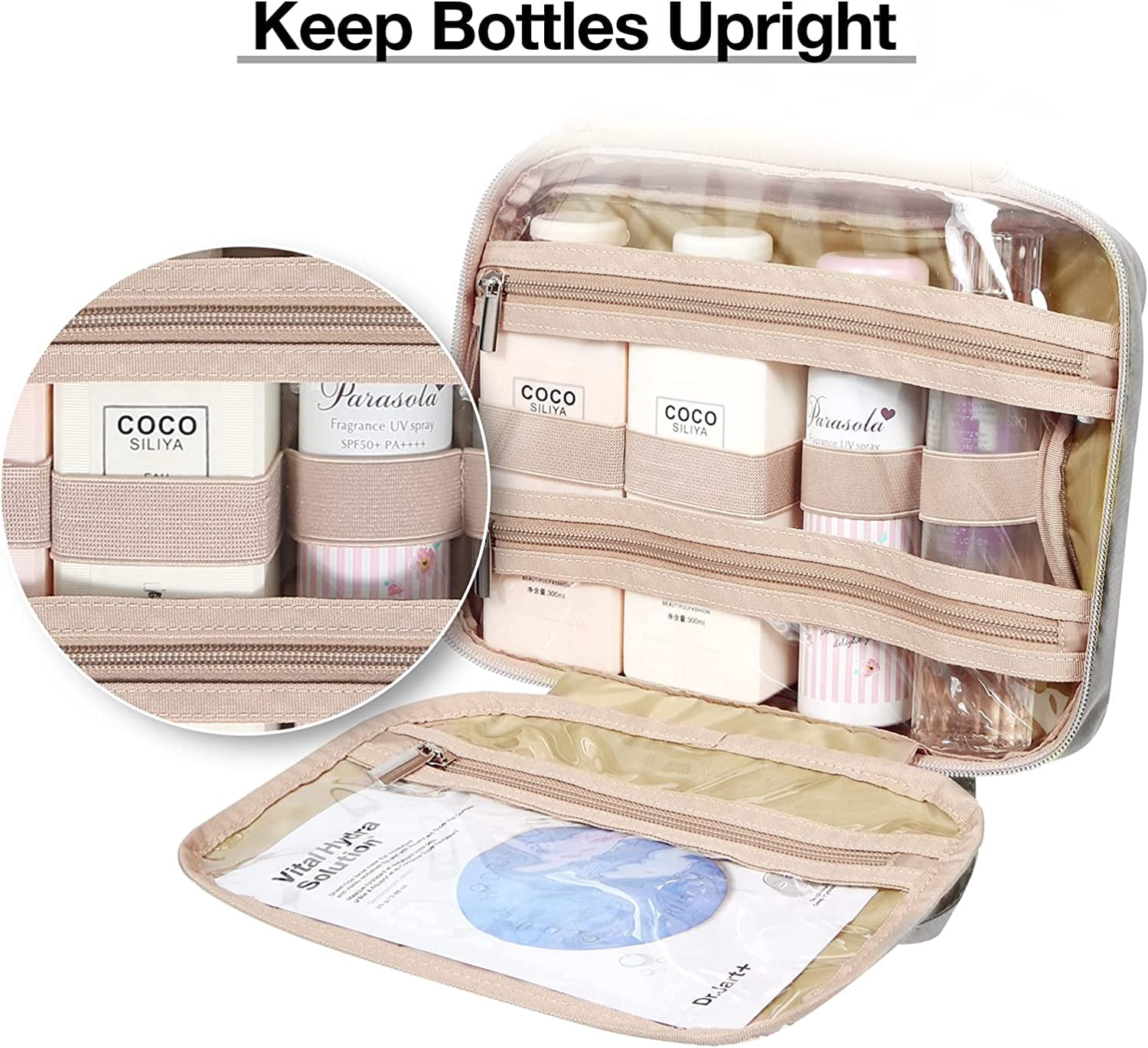 Toiletry Bag Hanging Travel Makeup Organizer with TSA Approved Transparent Cosmetic Bag Makeup Bag for Full Sized Toiletries, Medium-Black
