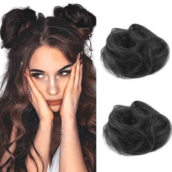 2PCS Mini Claw Clip in Hair Bun Messy Cat Ears Hair Bun Extension Synthetic Hair Chignon Donut Wig Accessory Updo Space Bun Hair Pieces for Women Girls