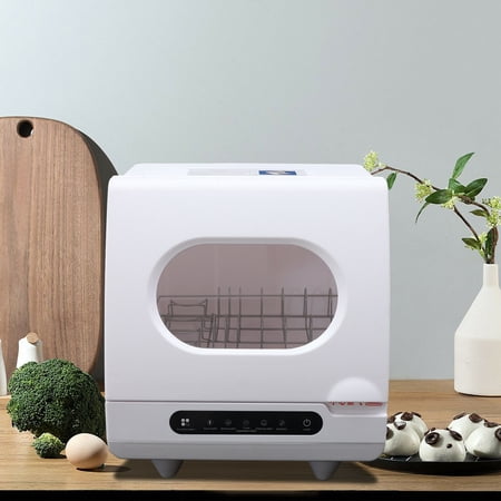 Anqidi Portable Countertop Dishwasher, 1200W White ABS+PP Dishwasher, 5 Washing Programs, Full Panel Control 15.7x15.7x17.72"