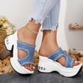 thumbnail image 3 of Rokment Womens Denim Buckles Chunky High Heels Slip on Sandals 2026 Summer Fashion Casual Canvas Platform Wedge Heeled Walking Slides Shoes White Size 8.5, 3 of 5