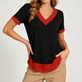 thumbnail image 6 of Maplenight V Neck T Shirts for Women Color Block Short Sleeve Tee Shirts Casual Daily Wear Basic Tops, 6 of 8